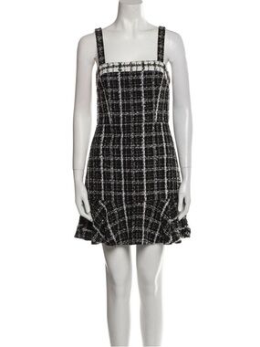 Alice + Olivia Black and White Tweed Square-Neck Mini Dress